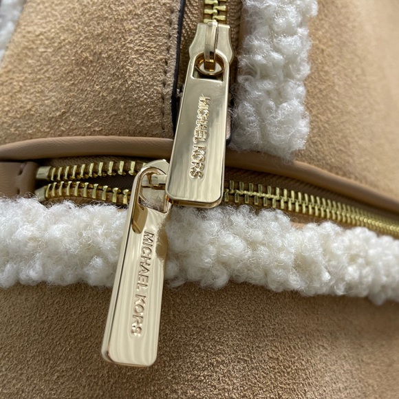 NWT MICHAEL KORS Rhea Medium Suede and Faux Shearling BackpackPeanut main image 7